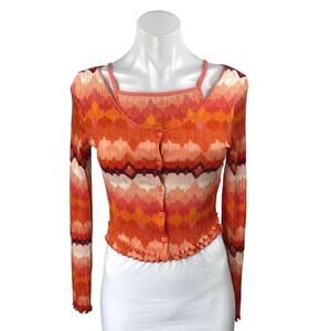 Urban Outfitters Tulli Orange Cami Tank Top Cropped Cardigan 2 Piece Set Size L